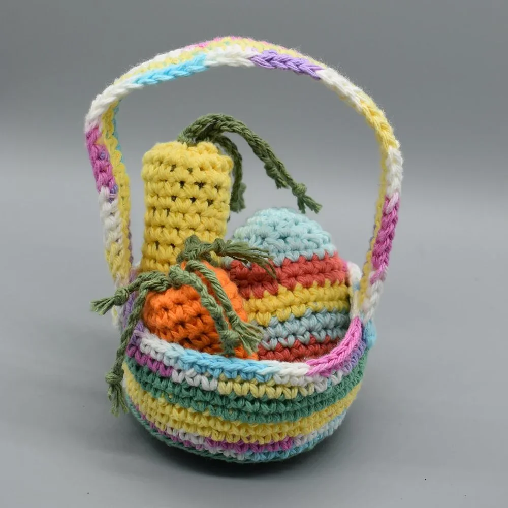 Hand Crafted Crochet Kitty Cat Easter Basket With Catnip toys